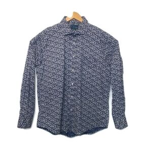 Charleston Threads Mens XL Button Front Shirt Boat Pattern Blue White Casual‎